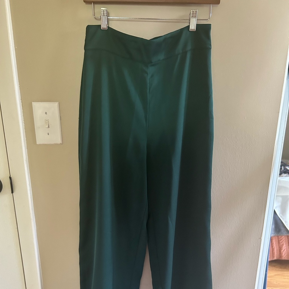 Hunter l/forest green silk wide, leg pants